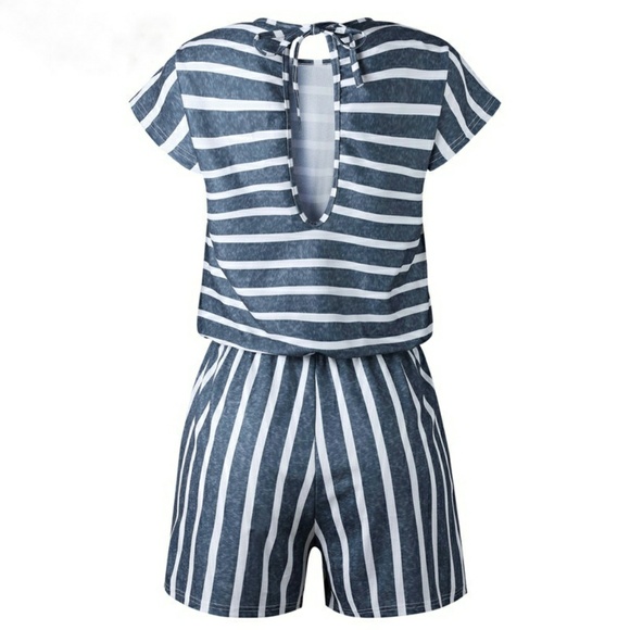Striped Romper Shorts Jumpsuit - Picture 5 of 8